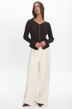 Louiz Button Front Ribbed Knit Cardigan Chocolate
