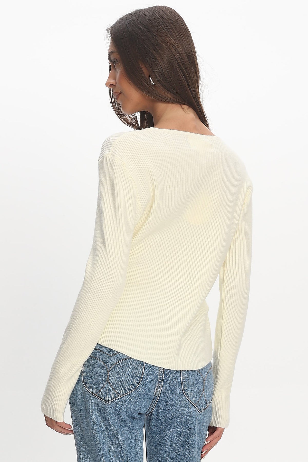 Louiz Button Front Ribbed Knit Cardigan Cream