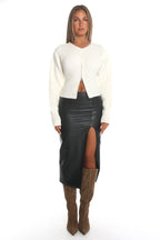 Karisa Zipper Hem Knit Top Cream