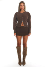 Karisa Zipper Hem Knit Top Mocha