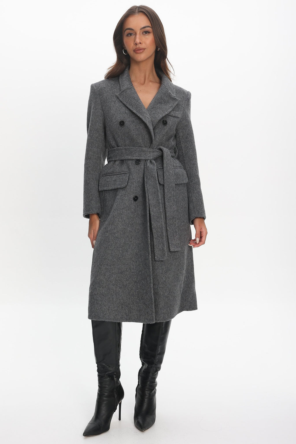 Luciana Waist Tie Trench Coat Grey