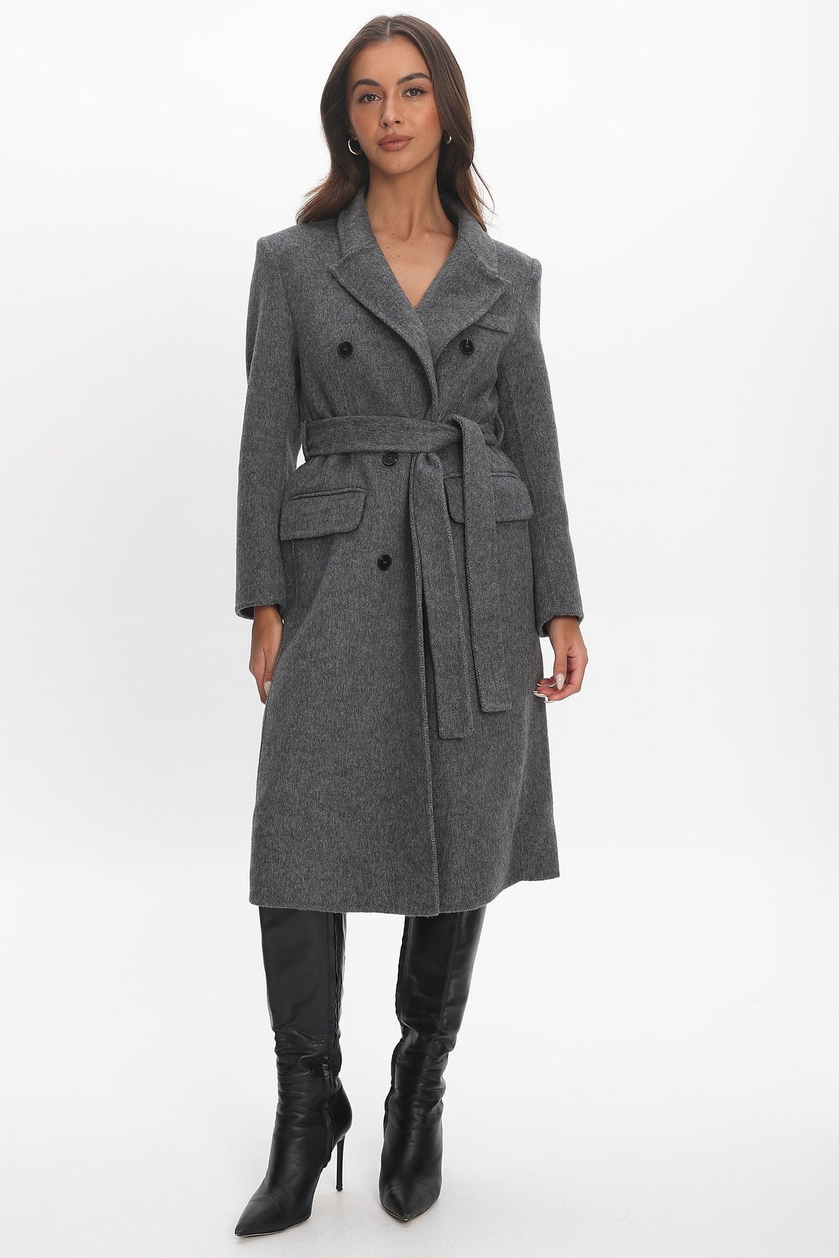Luciana Waist Tie Trench Coat Grey