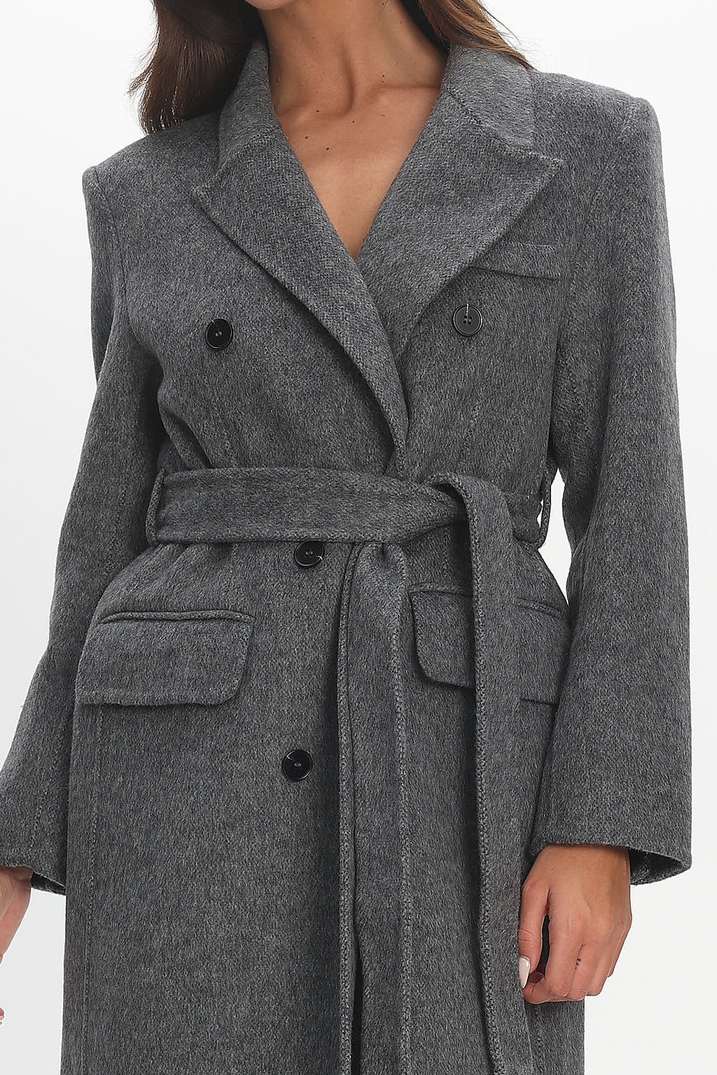 Luciana Waist Tie Trench Coat Grey