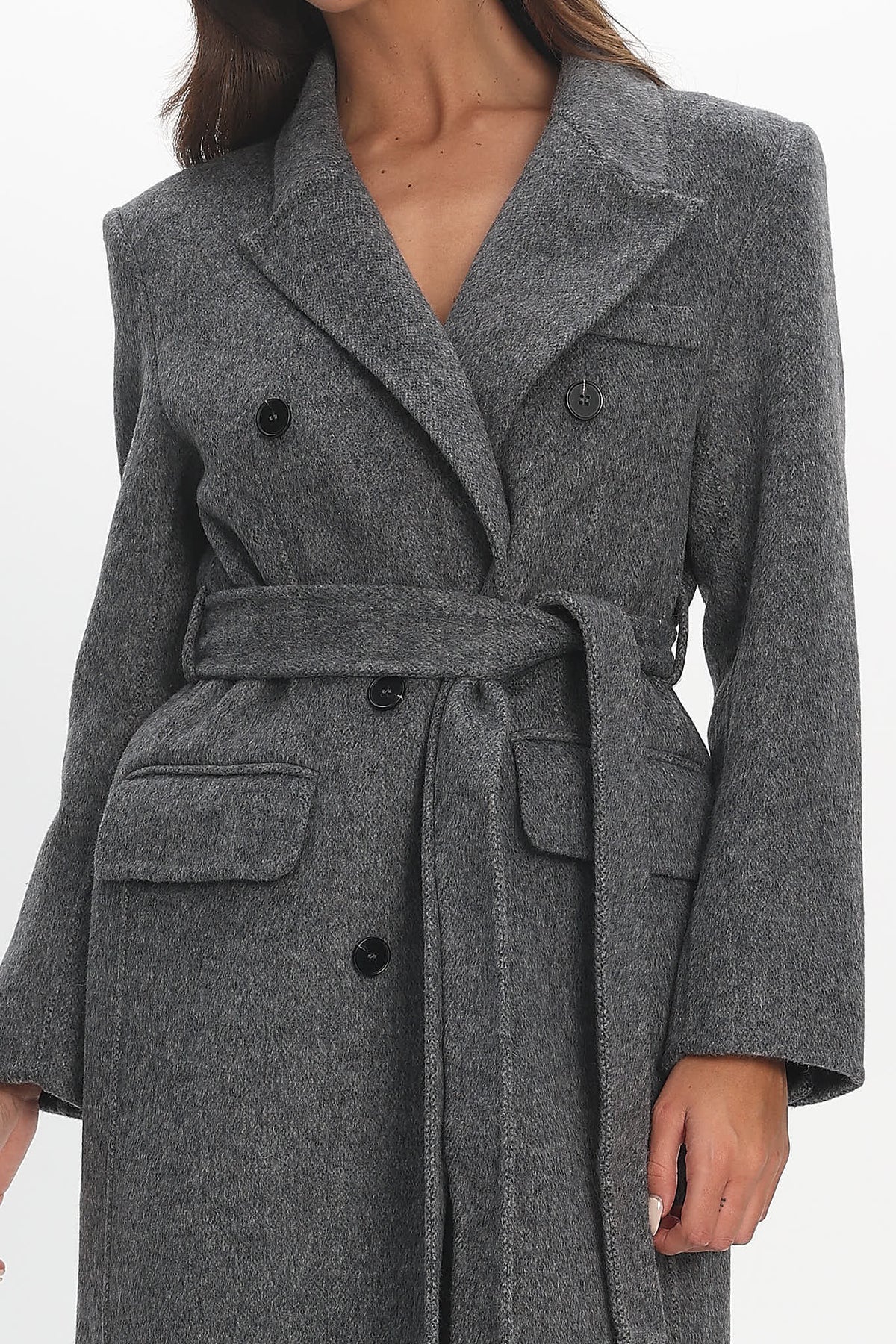Luciana Waist Tie Trench Coat Grey