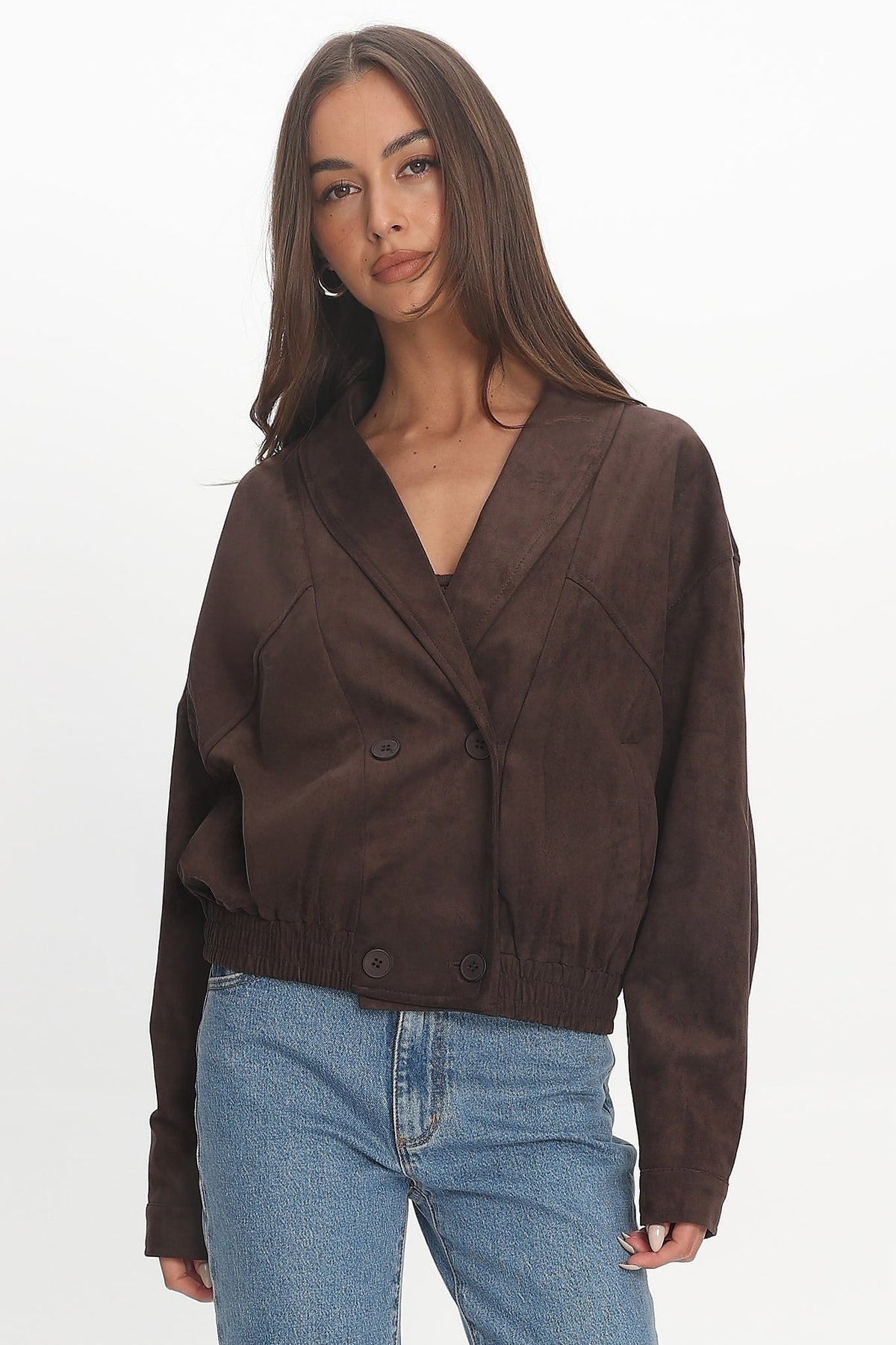 Rampage Faux Suede Blouson Jacket Chocolate