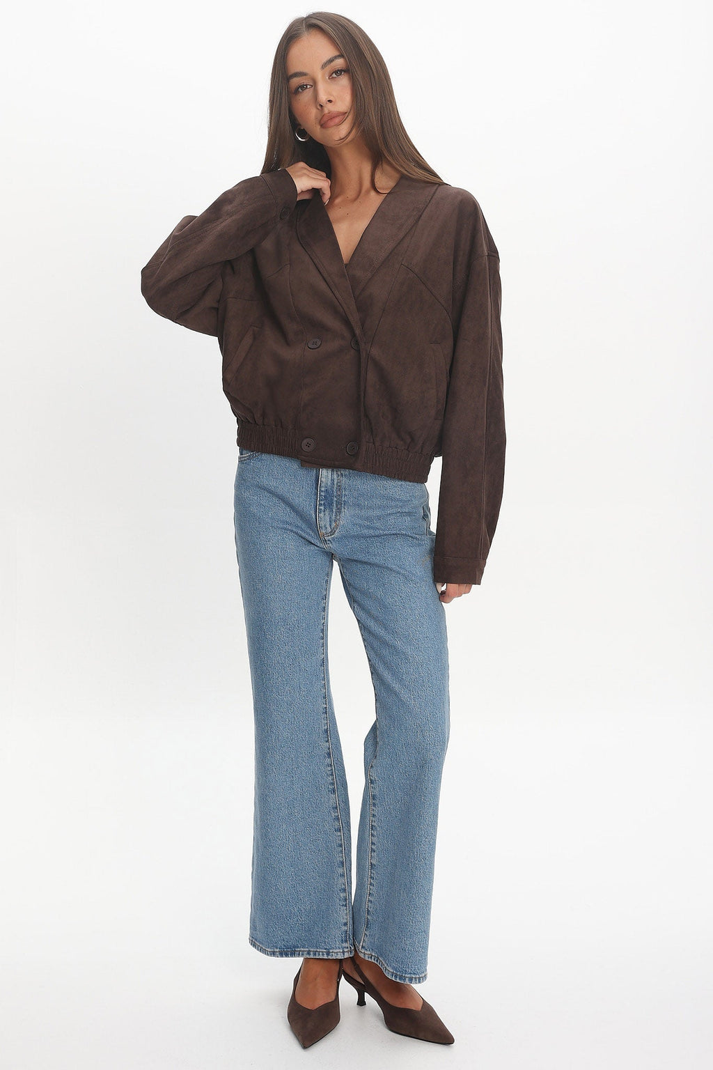 Rampage Faux Suede Blouson Jacket Chocolate