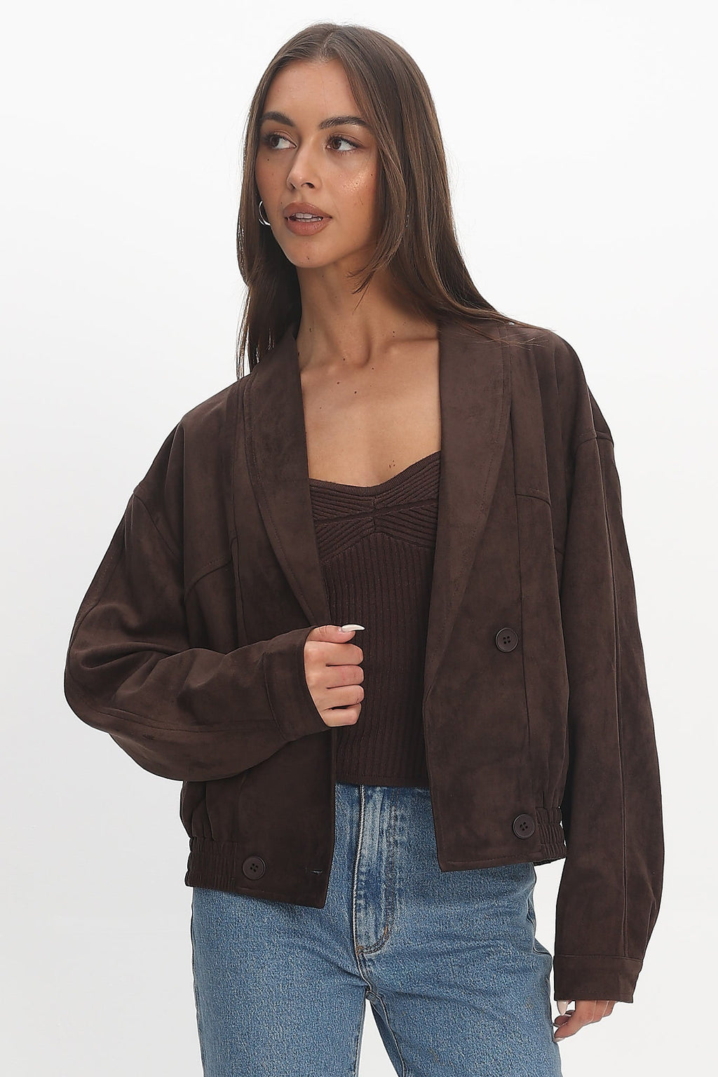 Rampage Faux Suede Blouson Jacket Chocolate