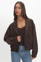 Rampage Faux Suede Blouson Jacket Chocolate