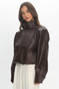 Bellarae High Neck Bomber Jacket Chocolate