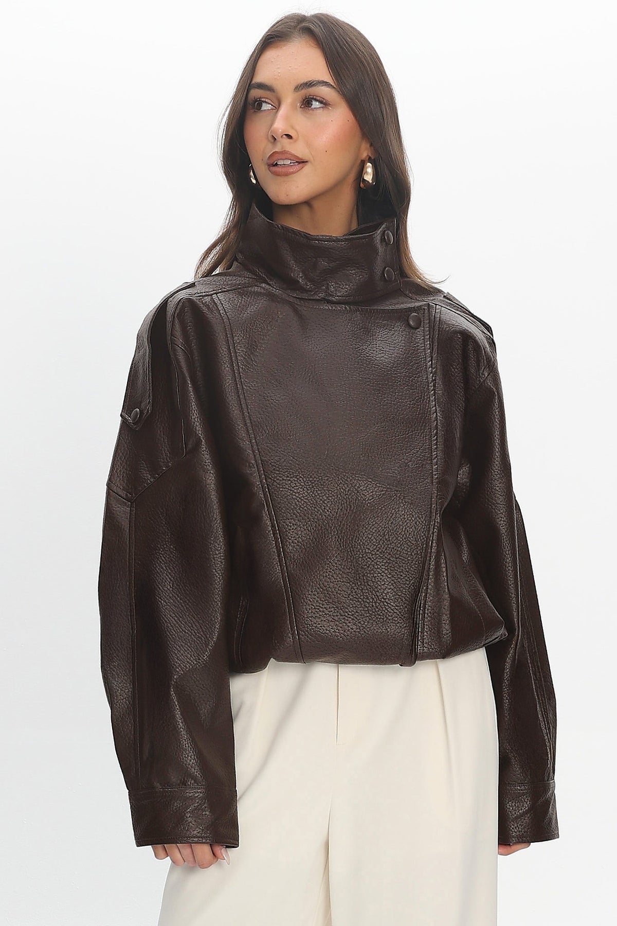 Bellarae High Neck Bomber Jacket Chocolate