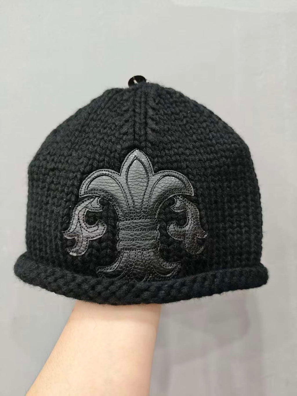 Chrome Hearts 925 Silver Accessories Black And White Two-Color Leather Scout Flower Knitted Cashmere Cold Hat #328755