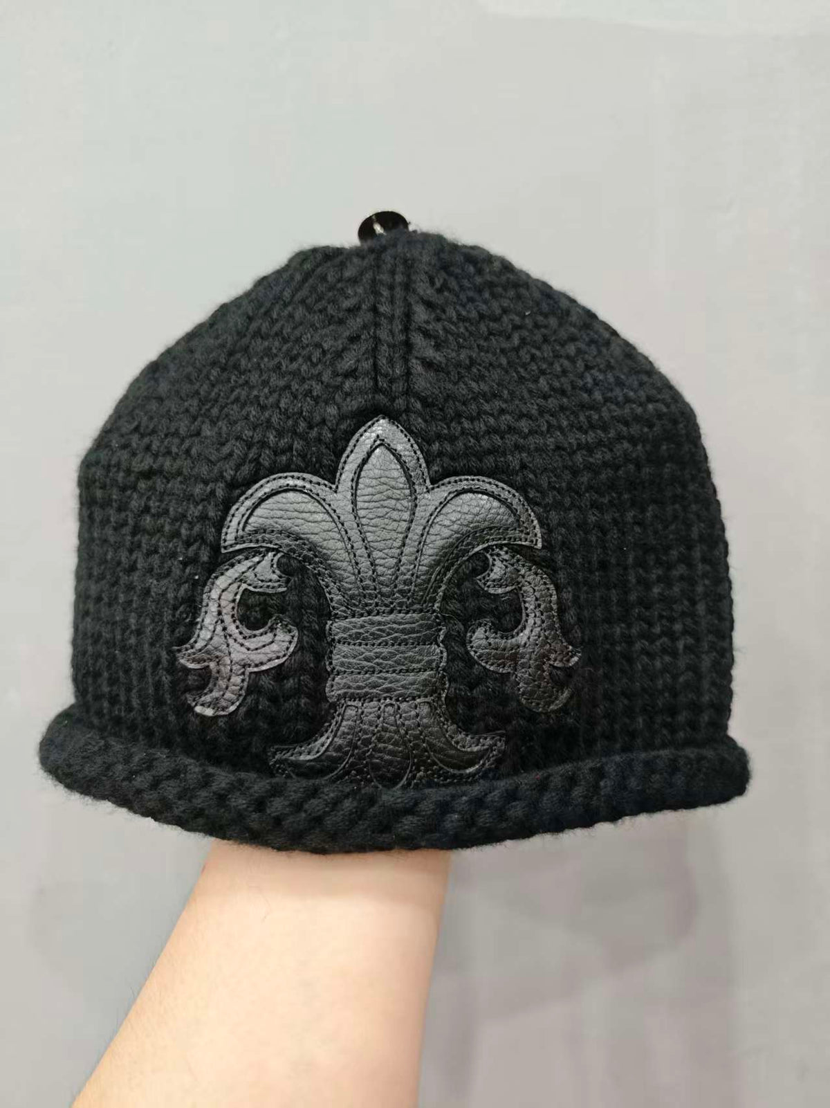 Chrome Hearts 925 Silver Accessories Black And White Two-Color Leather Scout Flower Knitted Cashmere Cold Hat #328755