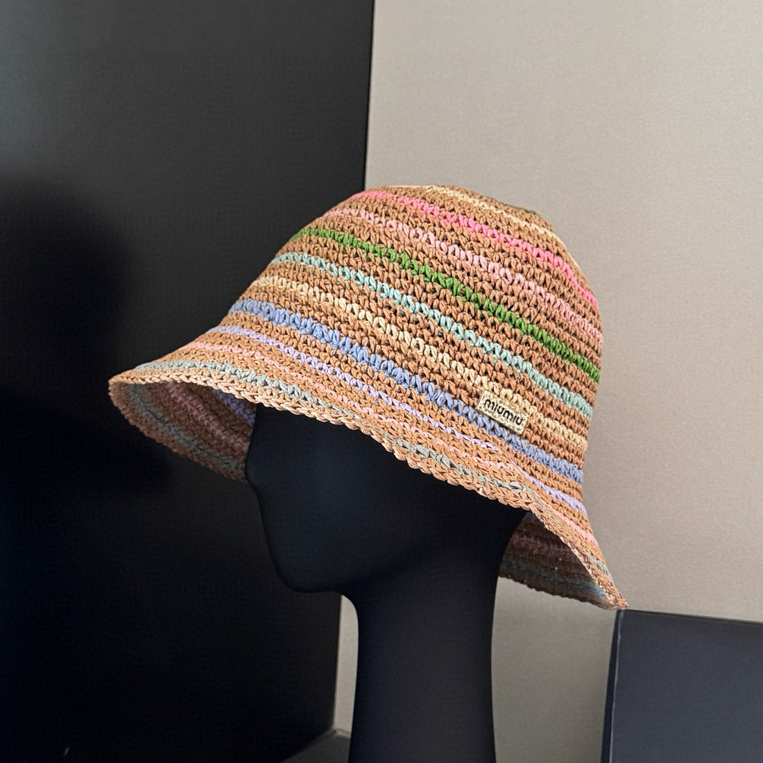 MiuMiu Women's Spring and Summer Rainbow Knit Fisherman's Hat Cap #76551