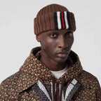 Burberry Men's and Women's Brown and Black Contrast Wool Knitted Hat #333385