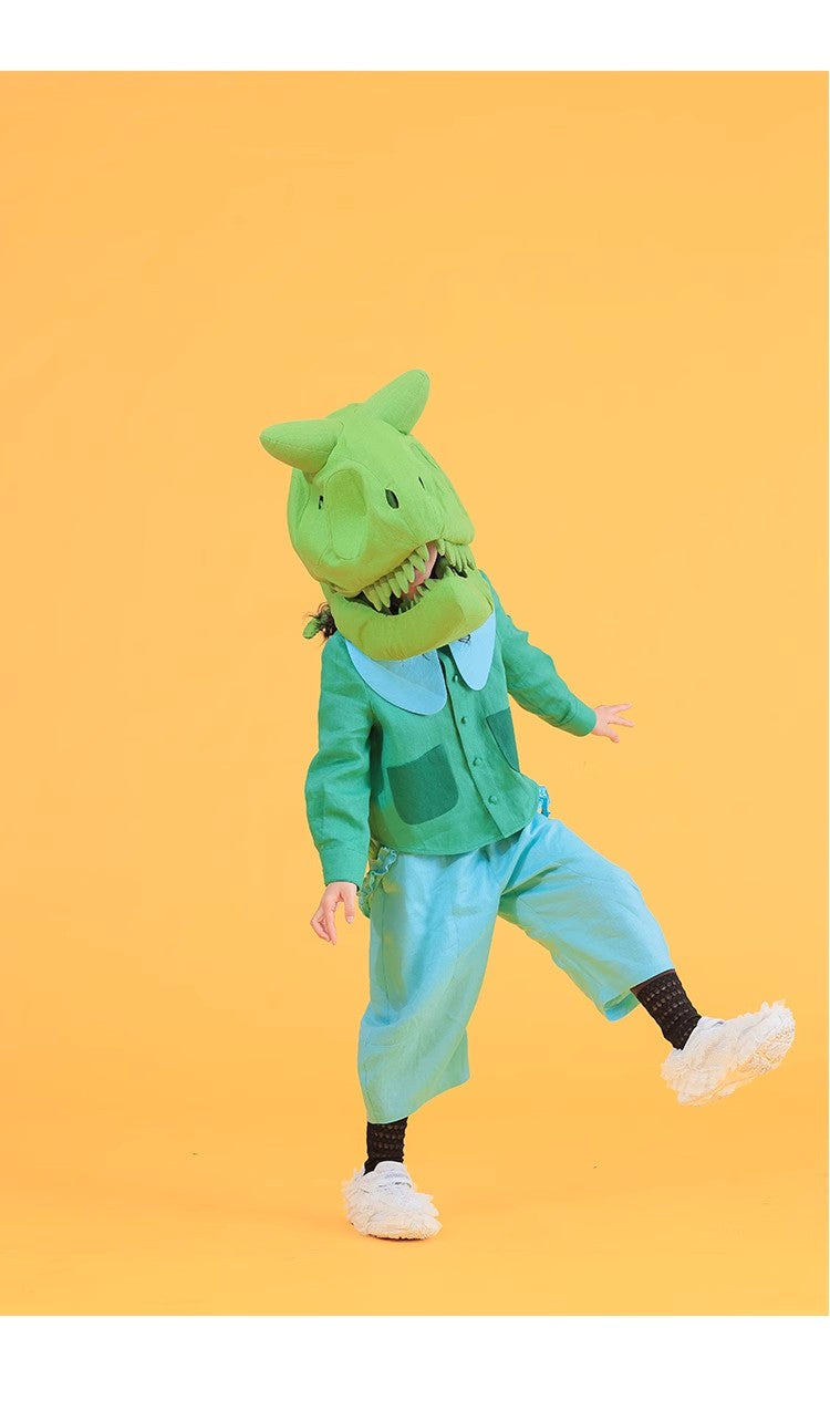 Kid's Fashion Headwear Dinosaur Gift Handmade Custom Solid Color Linen Dinosaur Hat #31321