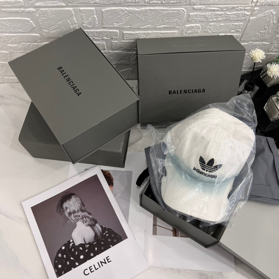 Balenciaga Adidas Cap In Blue Washed Embroidered Label Duck Hat #96243