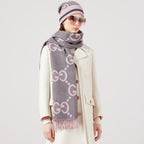 Gucci GG Knit Cashmere Hat Jacquard Tassel Scarf Set Suit #97291