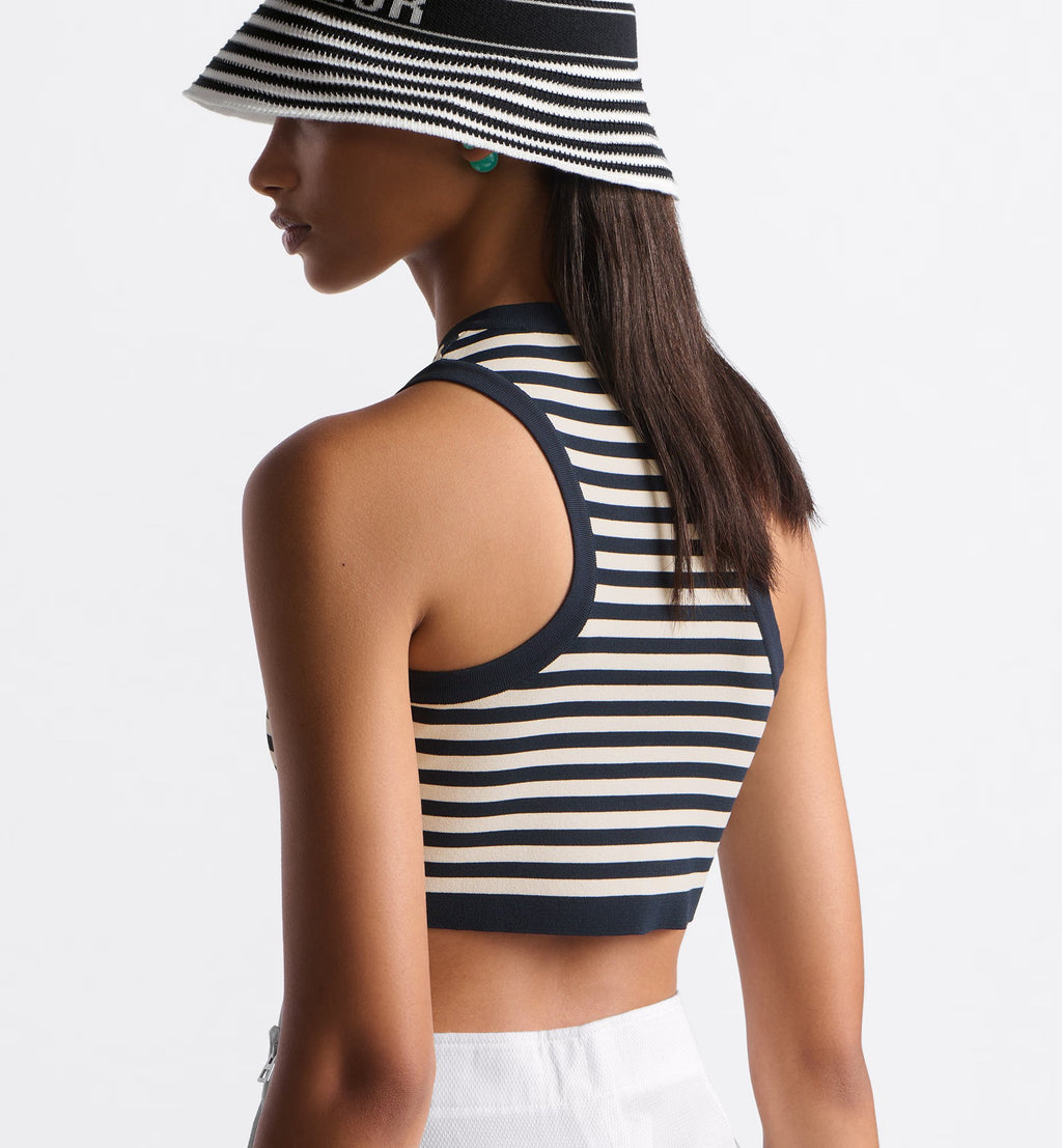 Dior Dioriviera D-Tulipe Women's Black and White Striped Embroidered Letter Printed Cotton Fisherman's Hat Cap #72552
