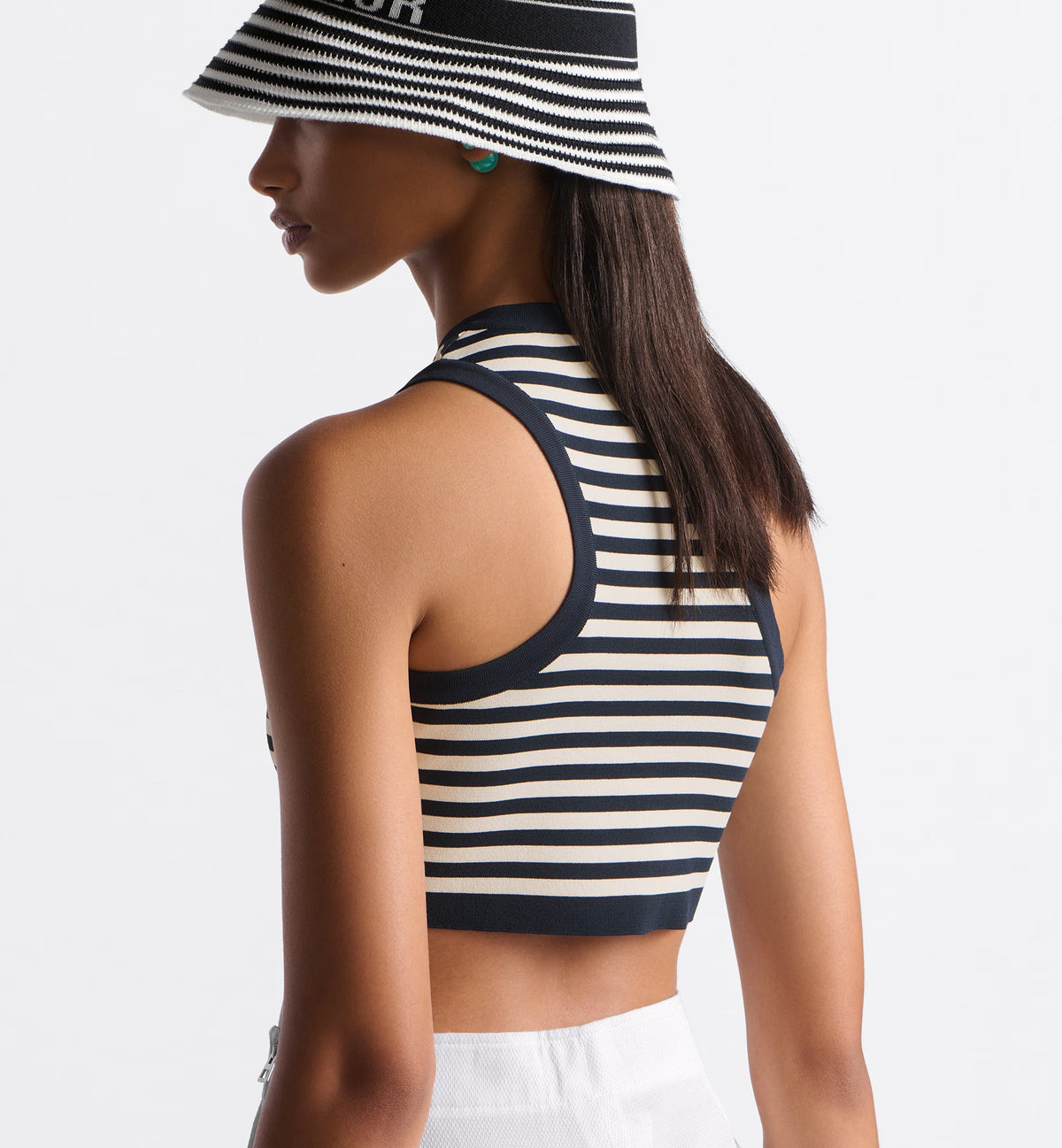 Dior Dioriviera D-Tulipe Women's Black and White Striped Embroidered Letter Printed Cotton Fisherman's Hat Cap #72552