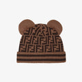 Fendi Children's Bear Ears Brown Wool Logo Knit Hat #97875