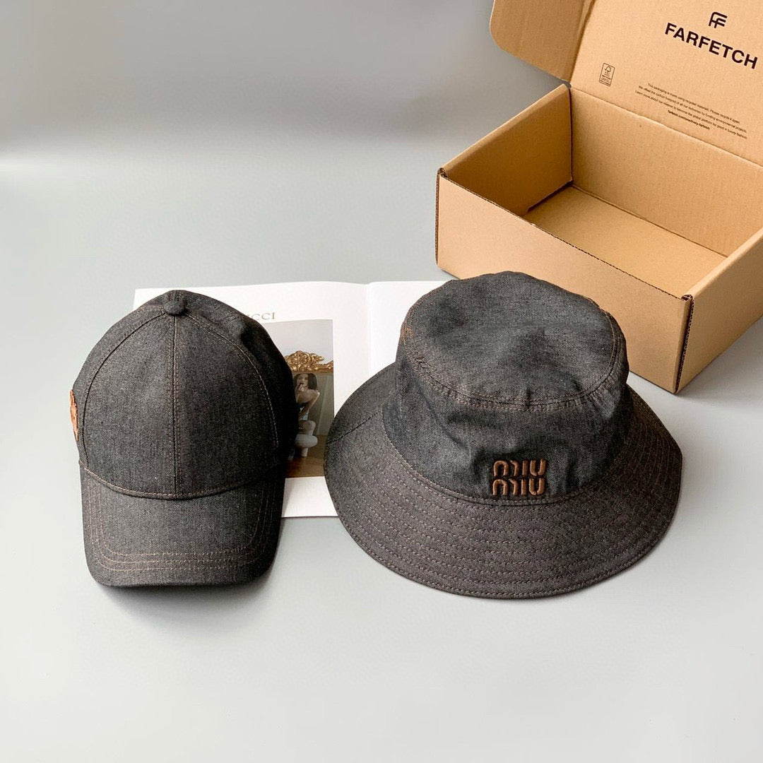 MiuMiu Men's and Women's Logo Embroidered Black Cowboy Fisherman's Cap Baseball Hat #98957