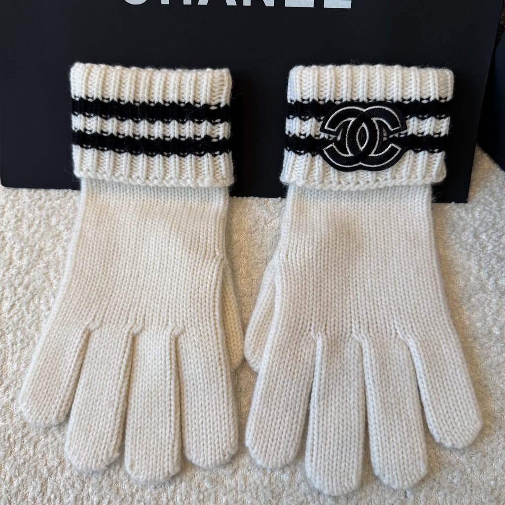 Chanel Women's Fall And Winter Black And White Gray Temperament Warm Winter Accessories Scarf Hat Gloves Fashion Trend Set #81628