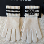 Chanel Women's Fall And Winter Black And White Gray Temperament Warm Winter Accessories Scarf Hat Gloves Fashion Trend Set #81628