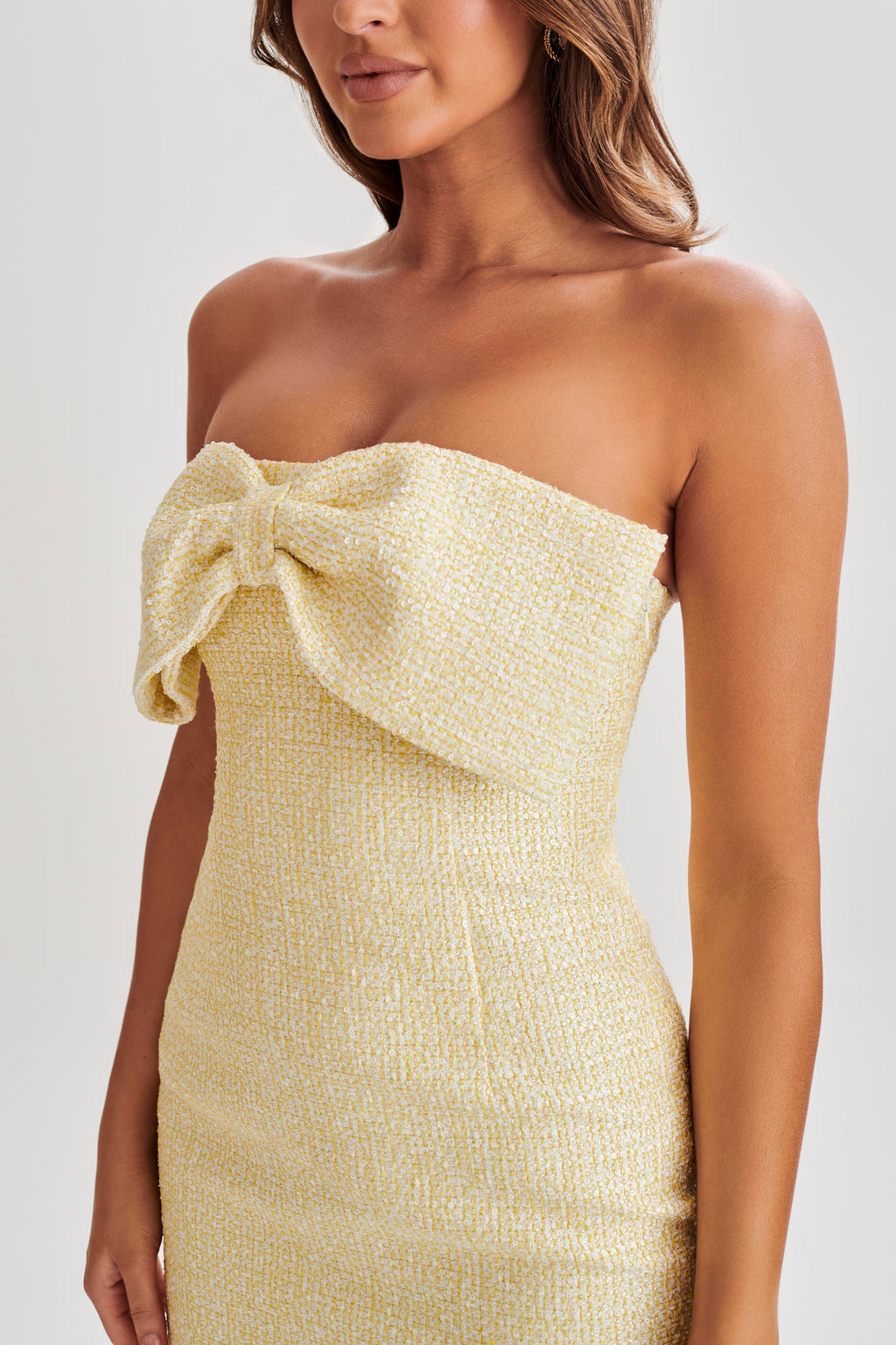 MESHKI Elizabeth Tweed Bow Mini Dress - Lemon