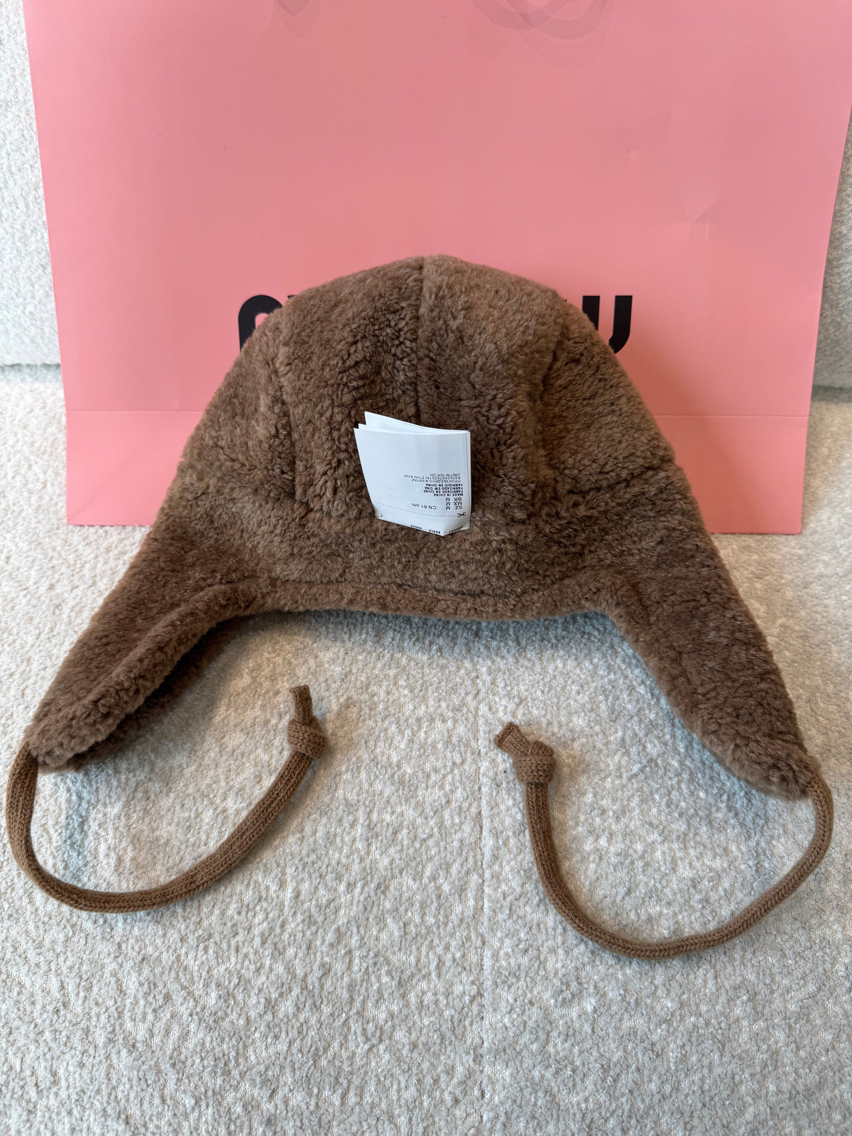 MiuMiu Camel Brown Wool Cashmere And Shearling Trapper Hat #335646