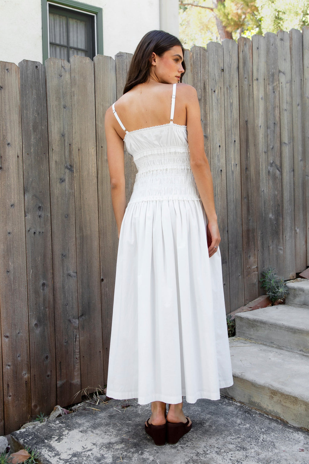 ISLA Smocked Poplin Square Neck Maxi Dress