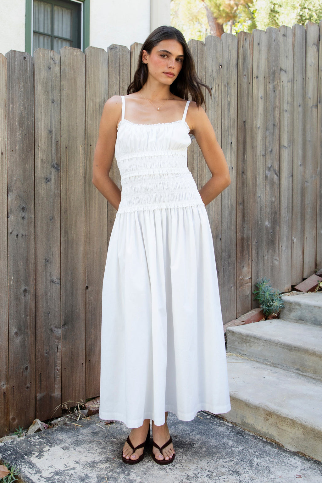 ISLA Smocked Poplin Square Neck Maxi Dress