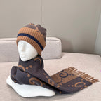 Gucci GG Knit Cashmere Hat Jacquard Tassel Scarf Set Suit #97289