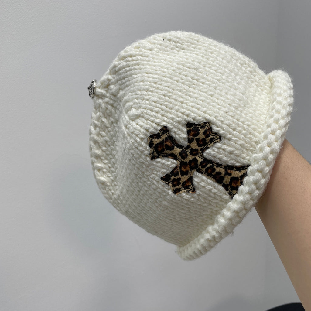 Chrome Hearts Leopard Leather Cross Silver Jewelry Cold Hat #334406