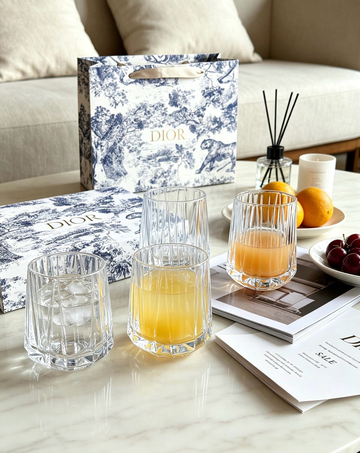 Maison Tumbler Cannage Transparent Crystal Glasses Set of 4