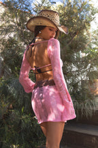 DelaSol Sheer Knit Open Back Long Sleeve Dress