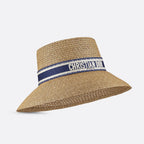 Dior Women's Solid Colour Straw Letter Embroidery Trimmed Strap Fisherman's Hat D-Bobby Wide Brim Hat #76871