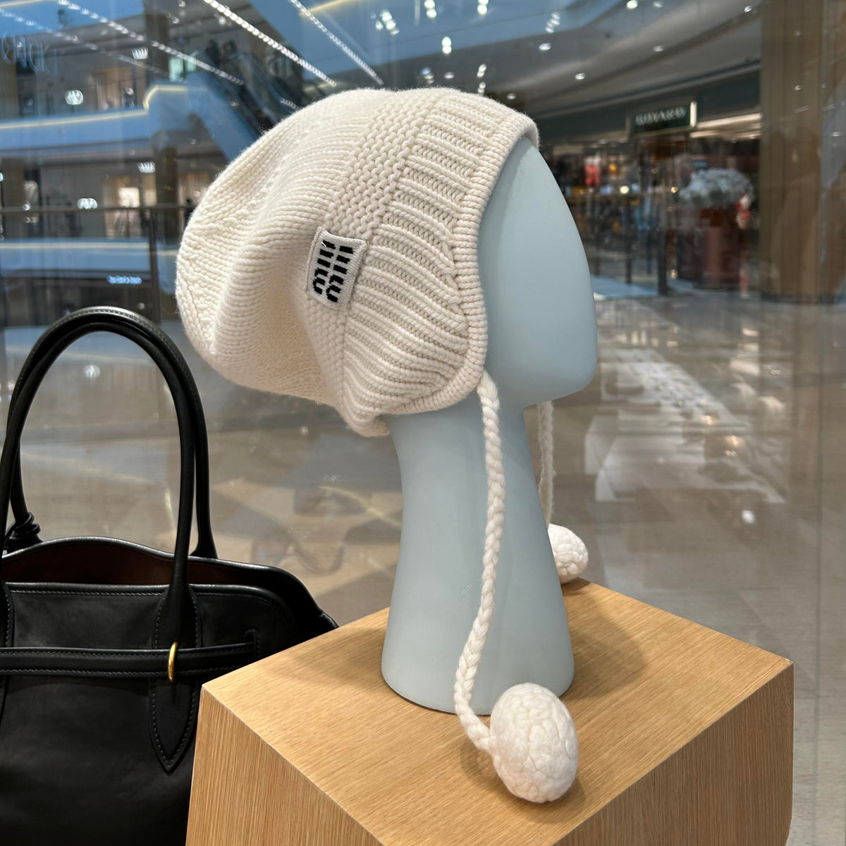 MiuMiu Women's Solid Color Logo Design Cashmere Knit Pom Pom Hat Woolen Gloves #75169