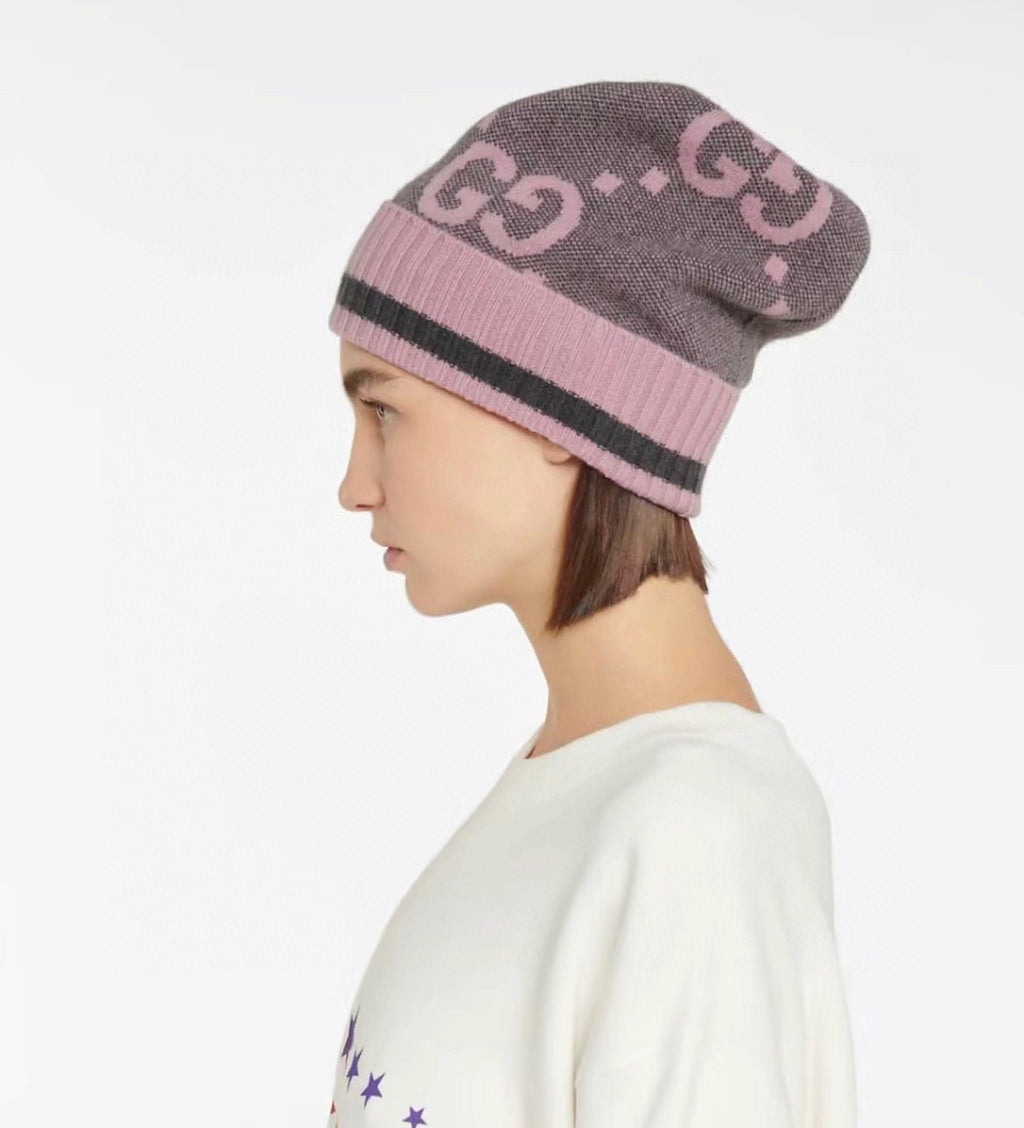 Gucci GG Knit Cashmere Hat Jacquard Tassel Scarf Set Suit #97291