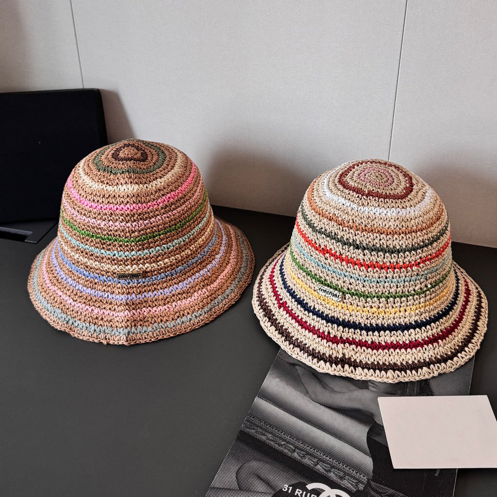 MiuMiu Women's Spring and Summer Rainbow Knit Fisherman's Hat Cap #76551