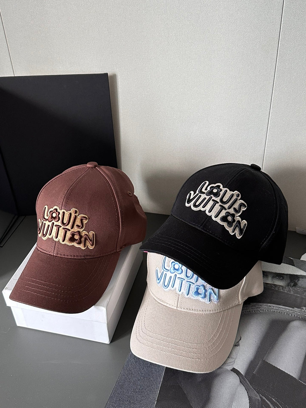 Louis Vuitton Men's and Women's Solid Colour Embroidered Letter Printed Cowboy Duck Tongue Cap Fisherman's Hat #76721