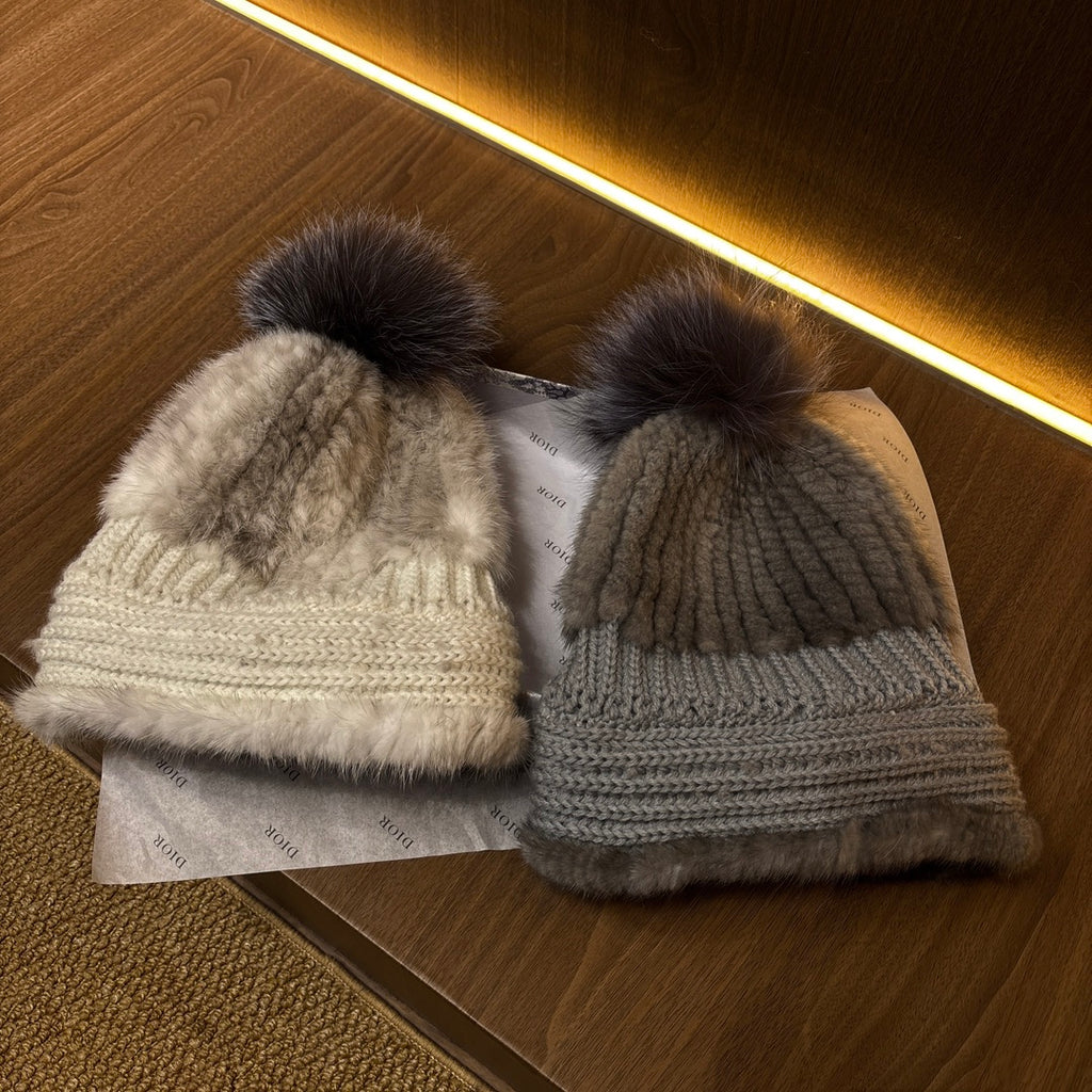 Dior Mink Knitted Patchwork Fur Ball Fur Hat #334275