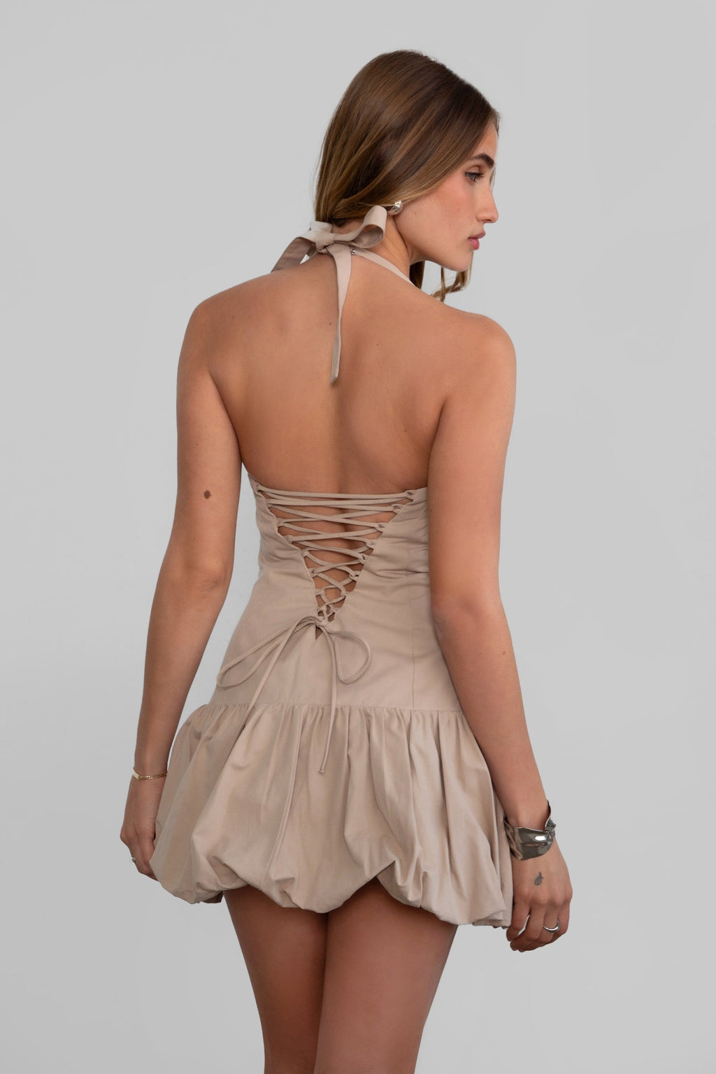 Doly Stretch Twill Bubble Hem Mini Dress