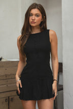 LINARA Low Drop Waist Boat Neck Mini Dress
