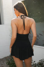 CLARISSE Crinkle Gauze Halter Mini Dress