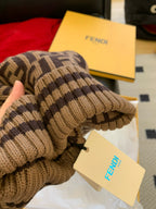 Fendi Children's Bear Ears Brown Wool Logo Knit Hat #97875