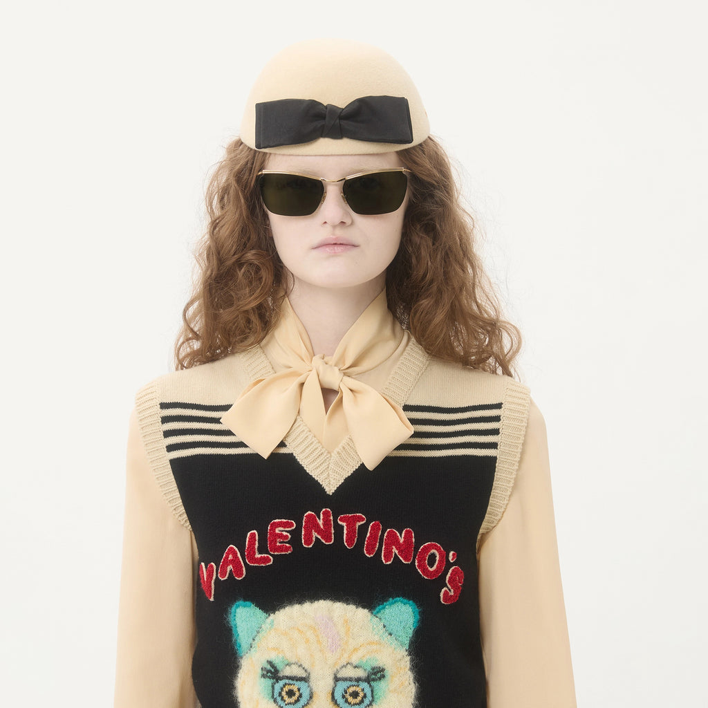 Valentino LE CHAT DE LA MAISON Women's Spring/Autumn Fashion Casual V-neck Knitted Letter Pattern Embroidered Sleeveless Vest  #78441