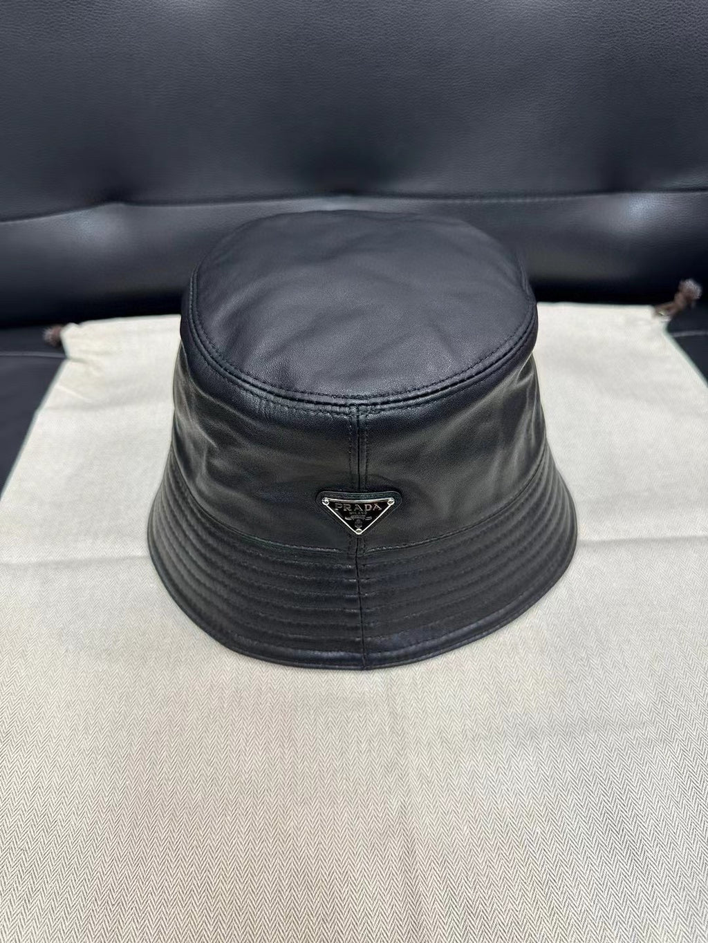 Prada Unisex Spring/Fall Fashion Casual Solid Color Fisherman's Hat with Logo Sheepskin Hat Accessories #78471