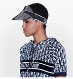 Dior Luxury Dark Patterned Sun Visor with Embossed Logo Strap Cap Hat - High-End Fashion Accessory #75718