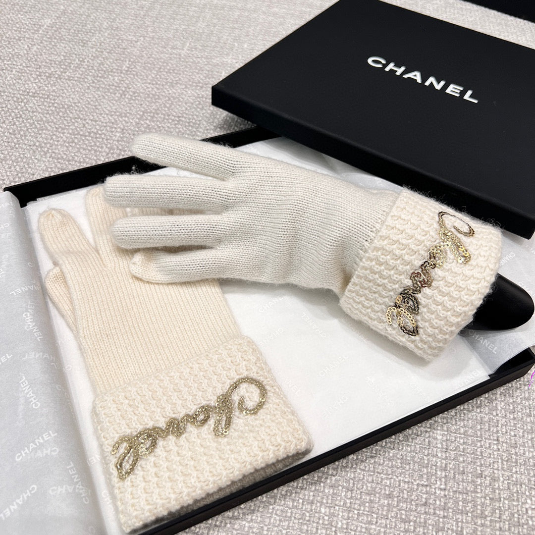 Chanel Cashmere Knit Hat Gloves Scarf #96642
