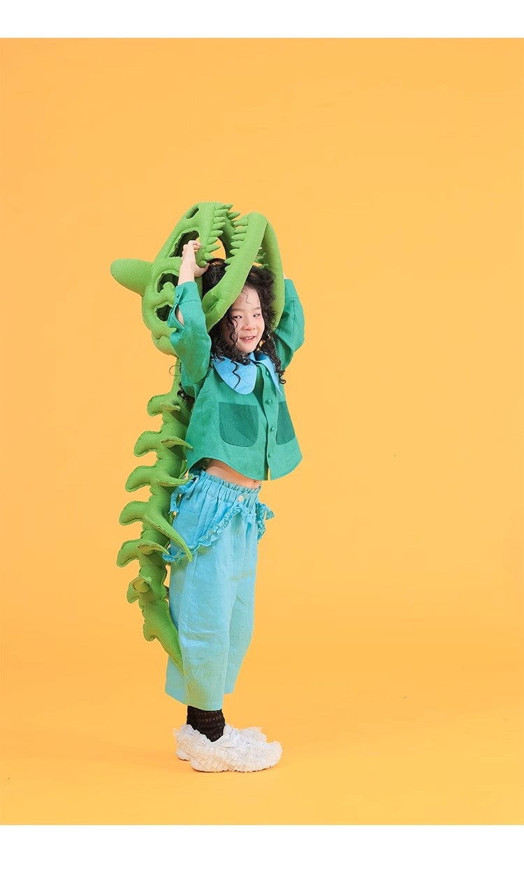 Kid's Fashion Headwear Dinosaur Gift Handmade Custom Solid Color Linen Dinosaur Hat #31321